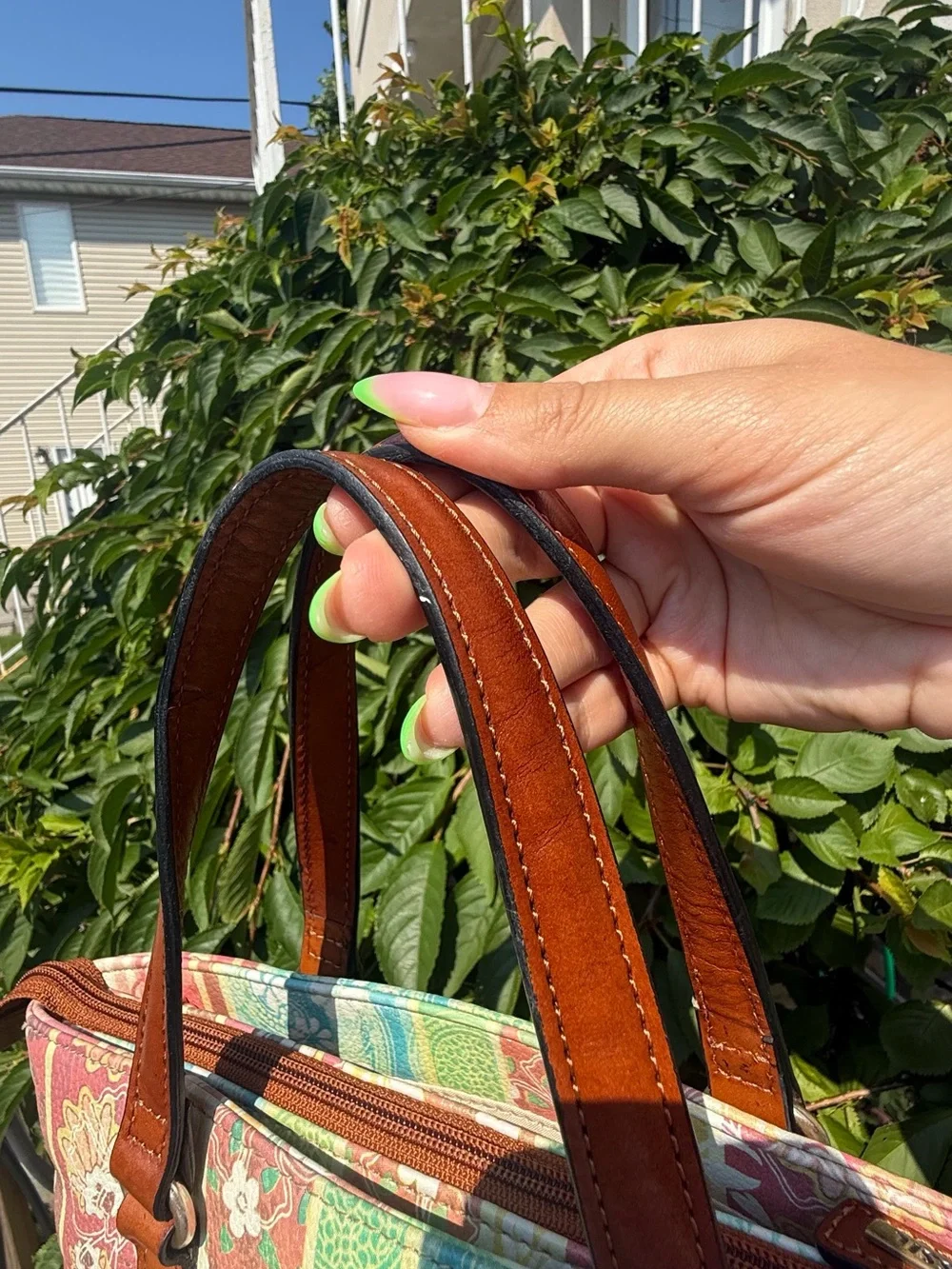 Fossil Vintage Y2K Multicolor Patchwork Style Print Leather Small Satchel Purse